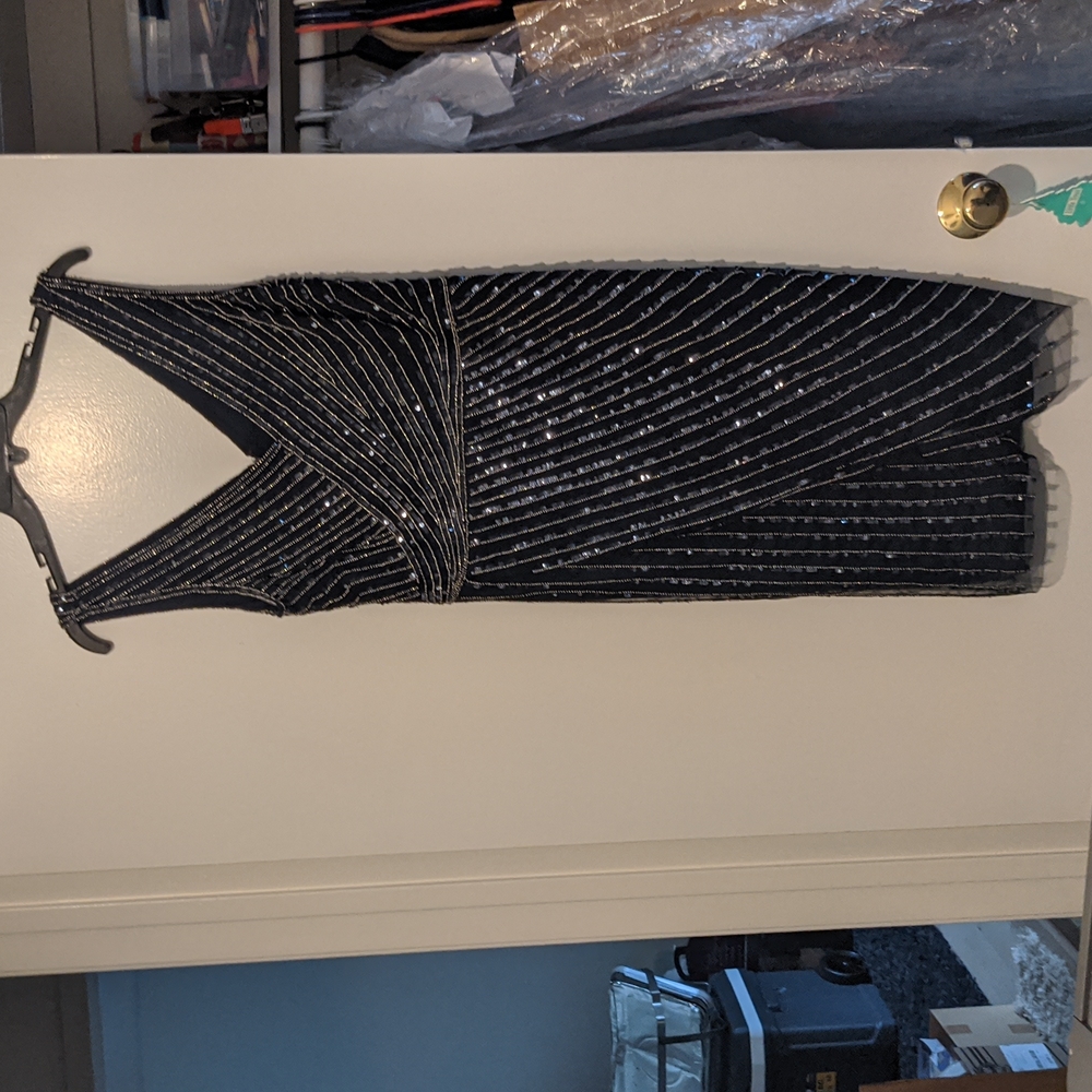 Adrianna Papell navy blue cocktail dress